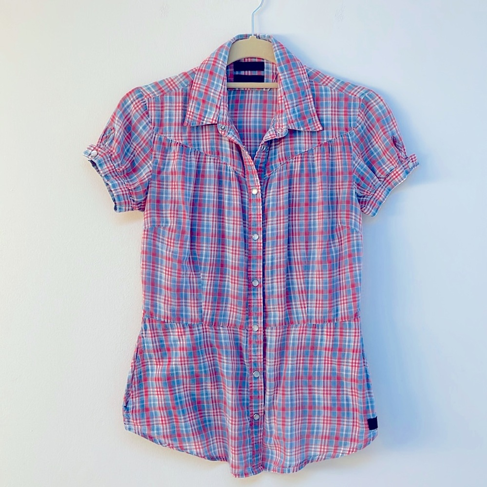 Tiger Sweden Plaid Pearl Snap Button Dual Pocket Shirt Size Medium